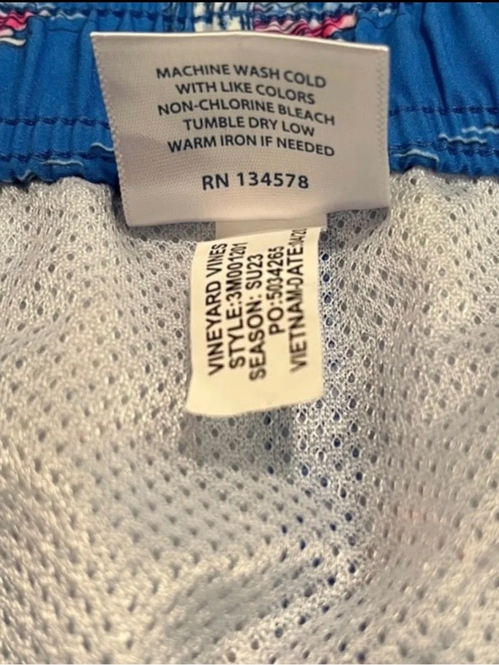 Vineyard Vines Swim Trunks Blue Coastal Nautical Print Boys - XL